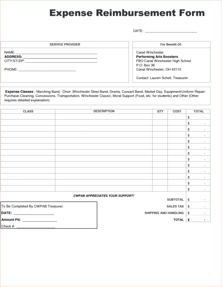 Employee Expense Reimbursement Form Template And Business Credit in ...