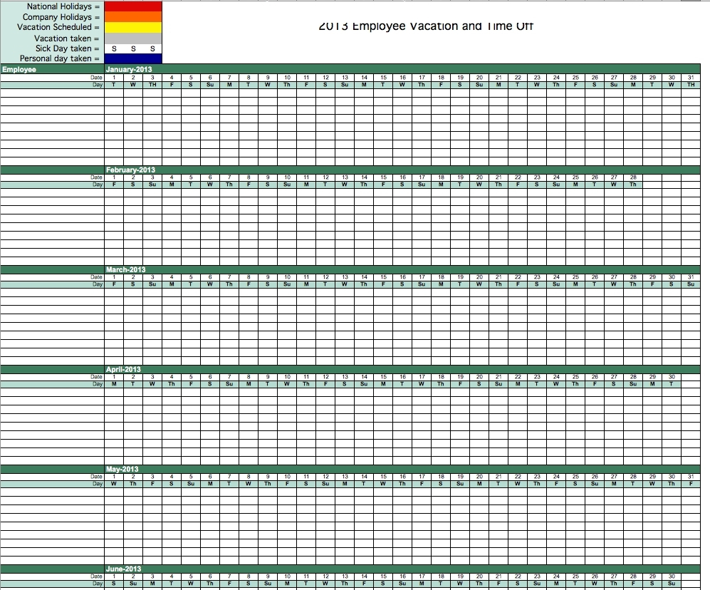 Employee Vacation Calendar Excel | Calendar Template Excel For intended for Time Off Tracking Spreadsheet