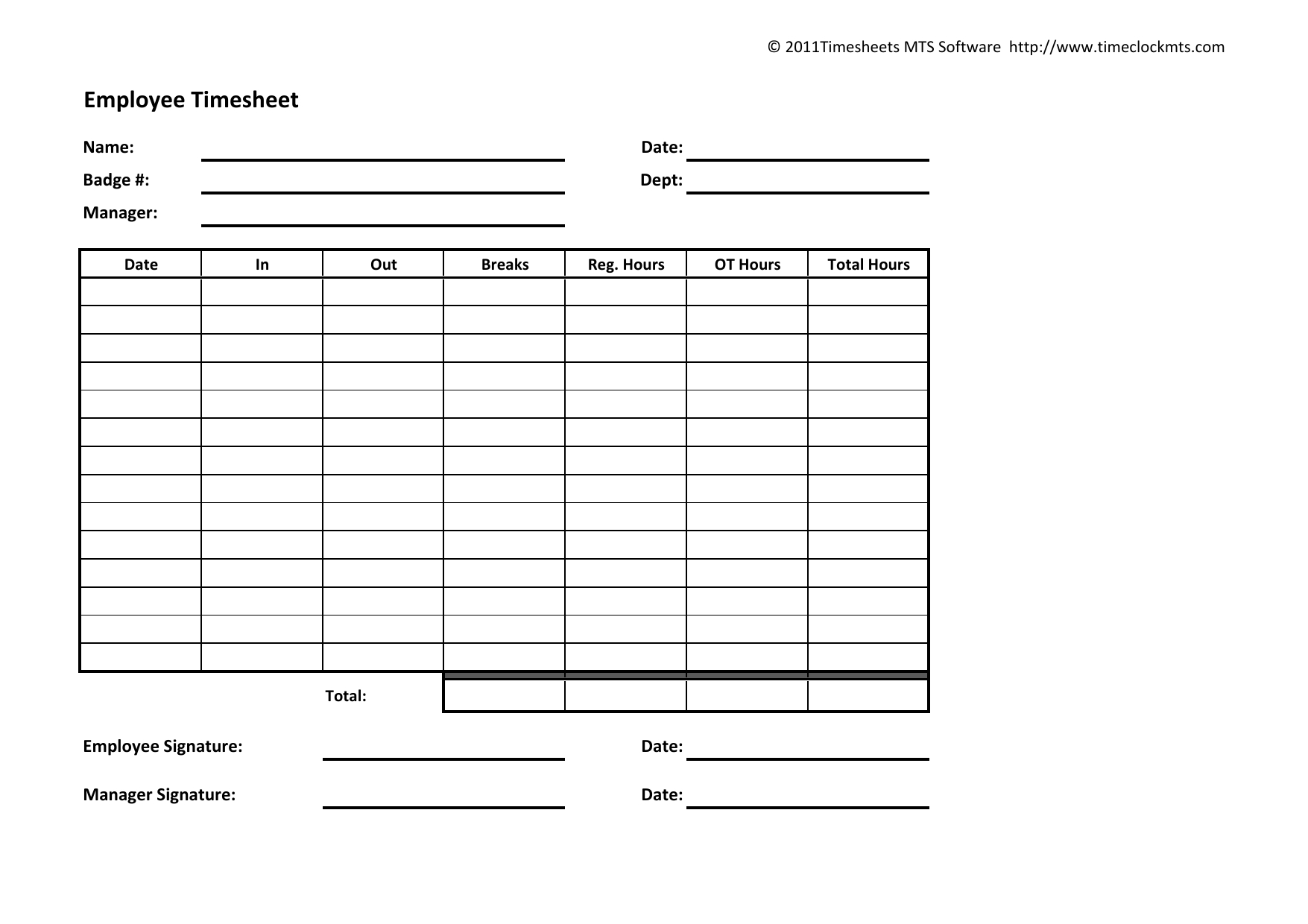 weekly employee timesheet