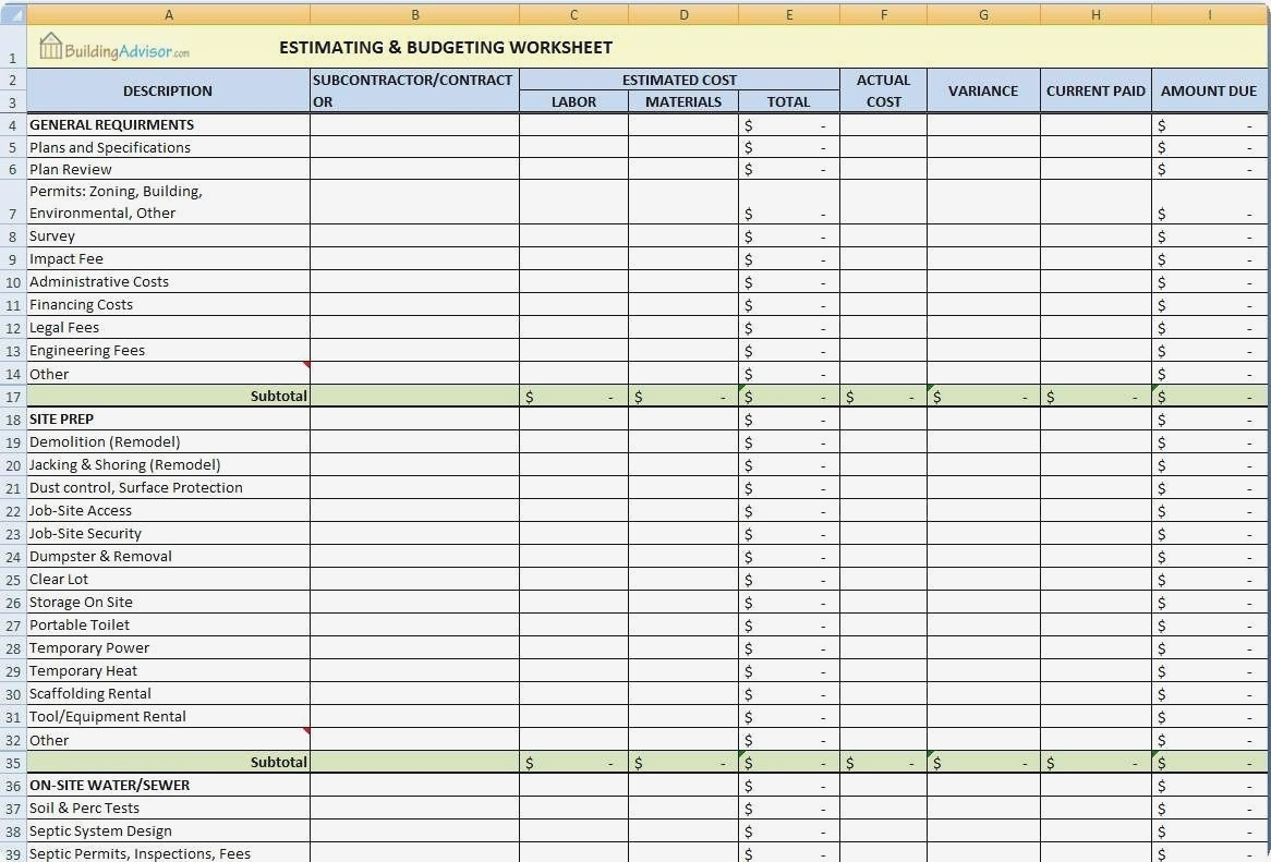 Estimate Spreadsheet Template Project Cost Onlyagame Pertaining for Construction Estimate Spreadsheet