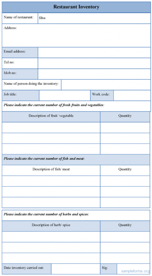 Example Of Free Restaurant Inventory Spreadsheet To Free Restaurant Inventory Spreadsheet