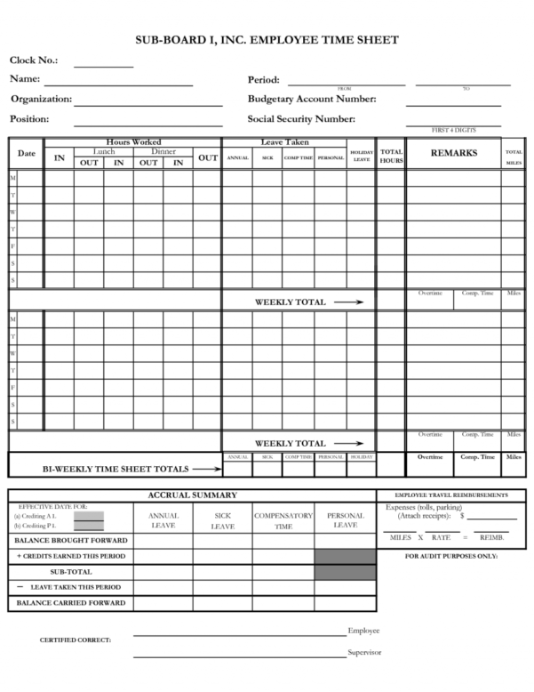 Time Clock Sheets Free