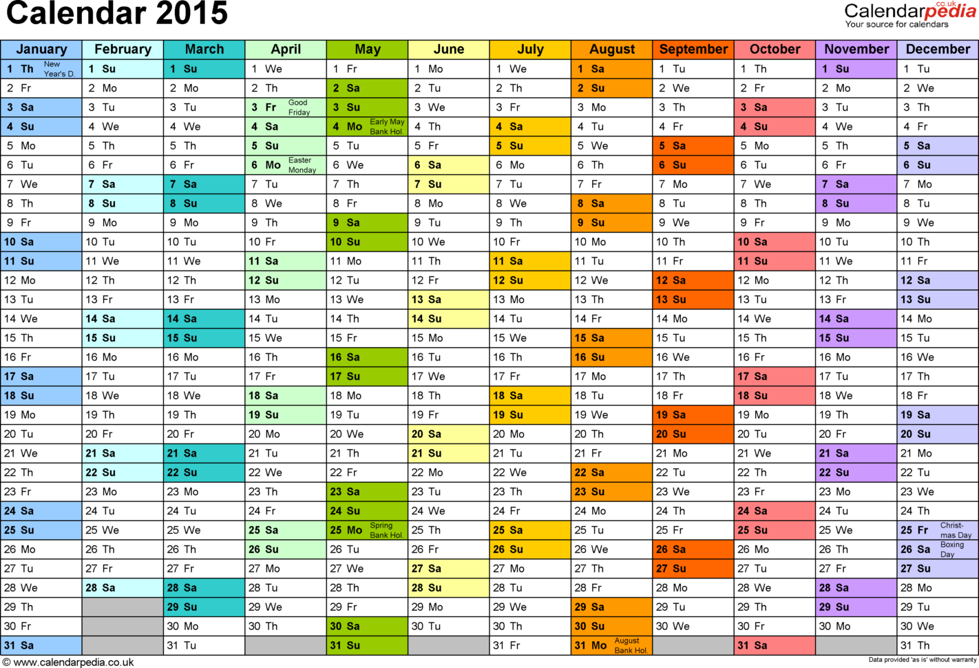 Excel Calendar 2015 (Uk): 16 Printable Templates (Xlsx, Free) Throughout Excel Spreadsheet Training Free Online