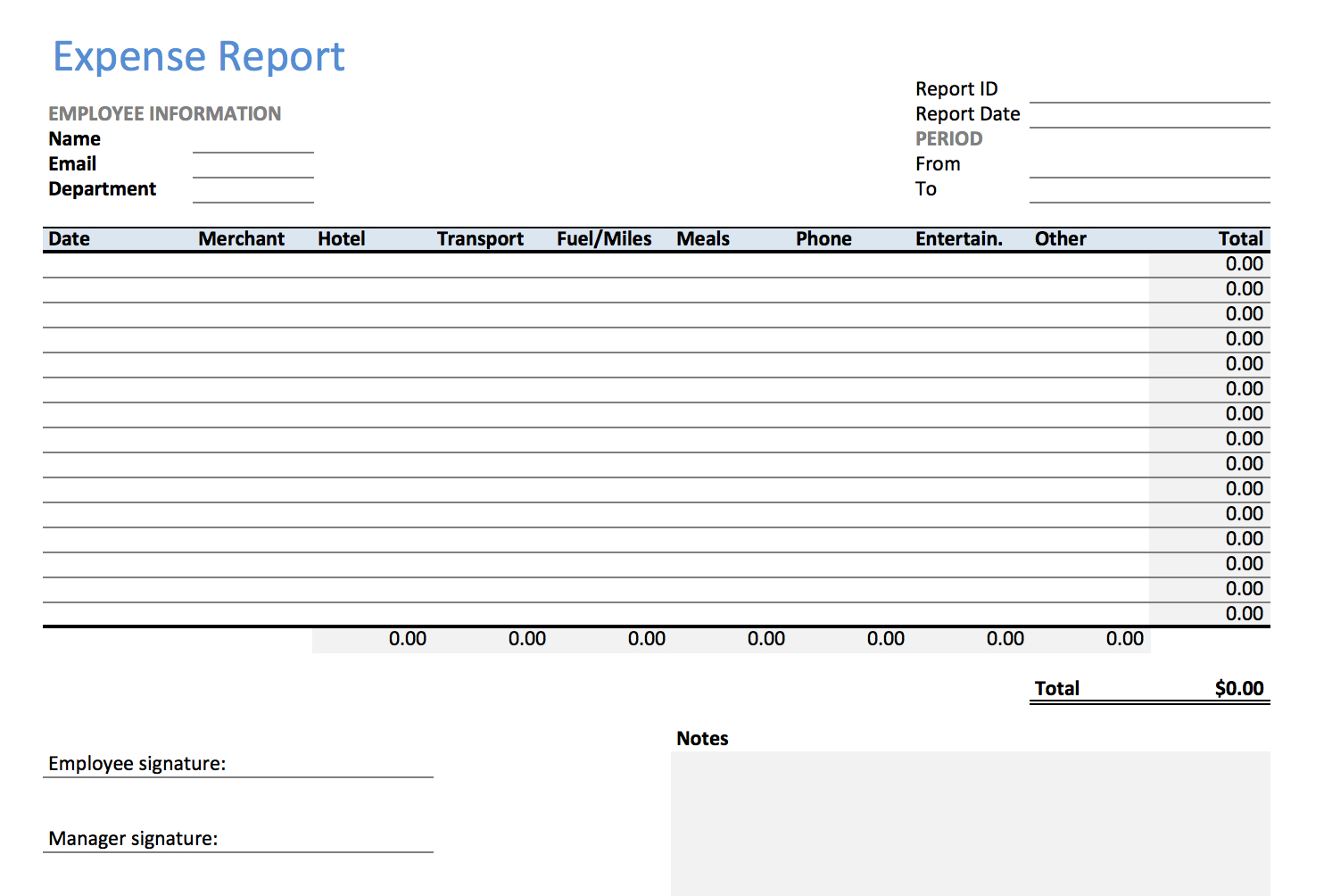 detailed expense report template