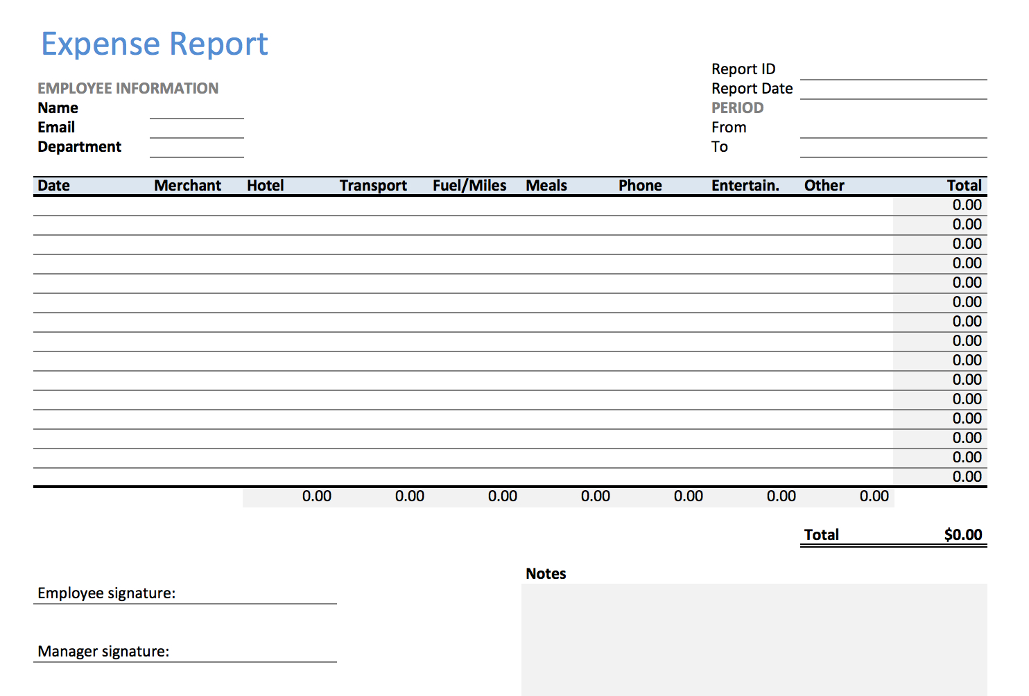 template for expense report