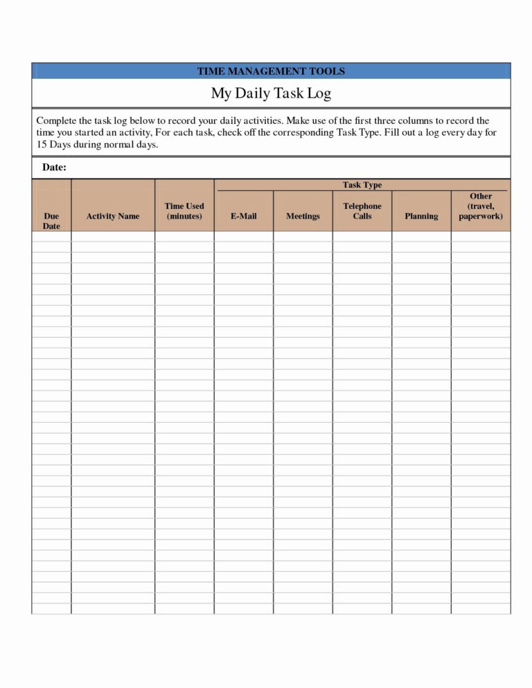 daily task tracking excel template