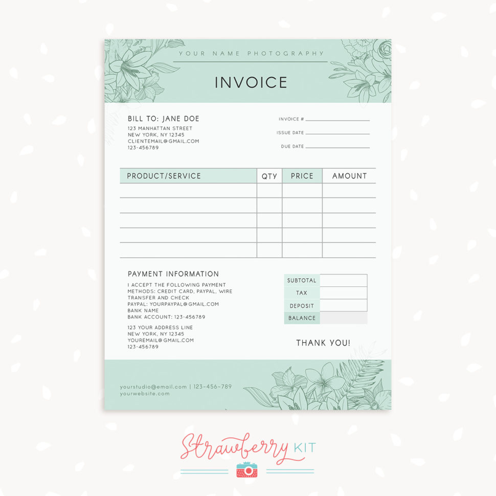 Floral Photography Invoice Template   Strawberry Kit With Photography Invoice Template
