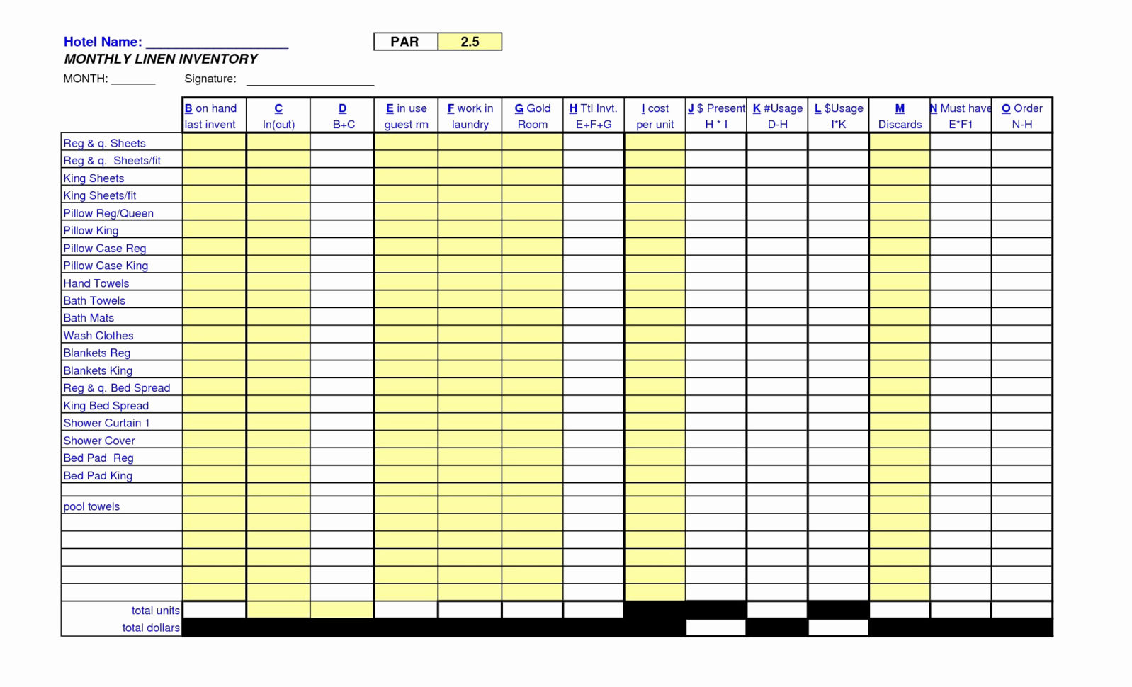 Food Cost Inventory Spreadsheet —