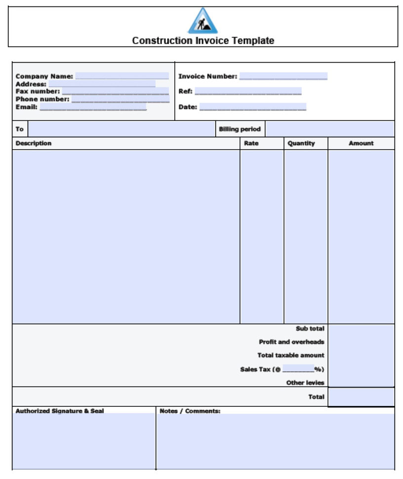 Free Construction Invoice Template | Excel | Pdf | Word (.doc) Throughout Microsoft Excel Invoice Template