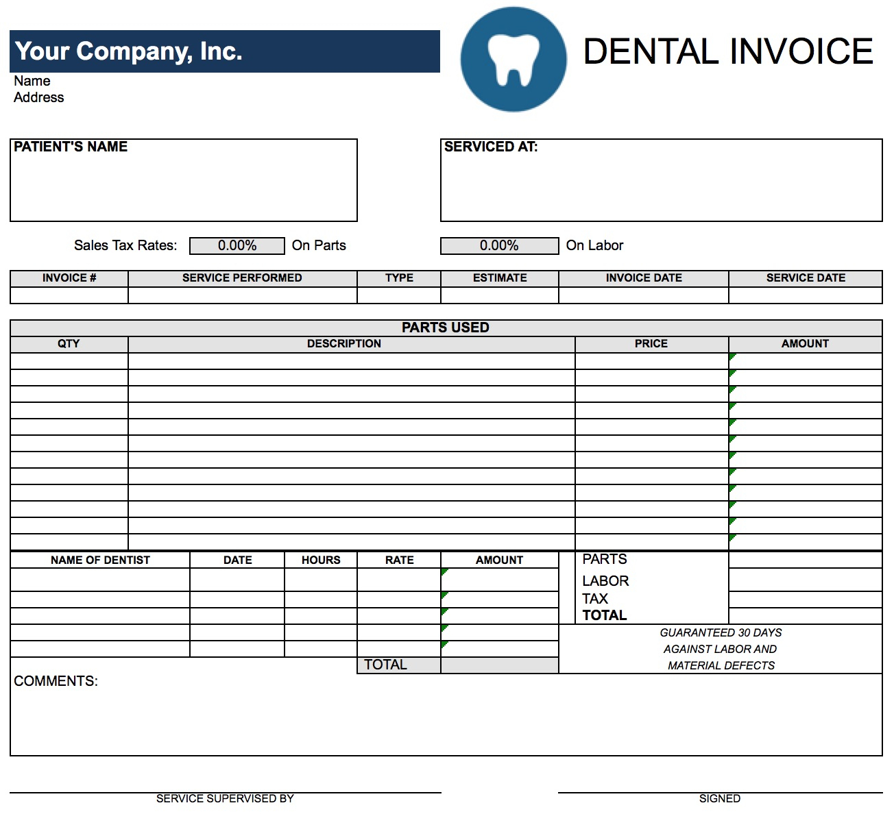 Free Dental Invoice Template | Excel | Pdf | Word (.doc) for Dental Invoice