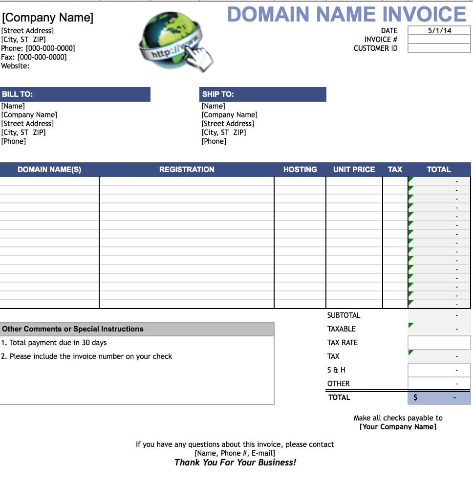 Free Domain Name Invoice Template | Excel | Pdf | Word (.doc) Intended For Domain Name Invoice