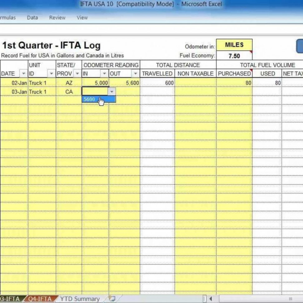 Free Download Sample Ifta Mileage Spreadsheet – Document And Letter In Ifta Spreadsheet