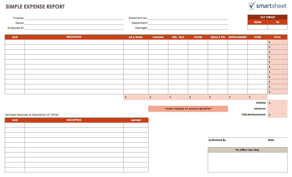 Free Expense Report Templates Smartsheet Throughout Expense Report Form Excel