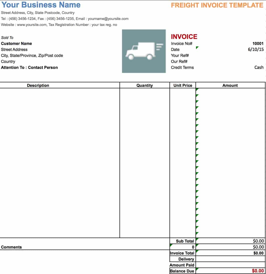 Free Freight/trucking Invoice Template | Excel | Pdf | Word (.doc) Intended For Trucking Invoice Template