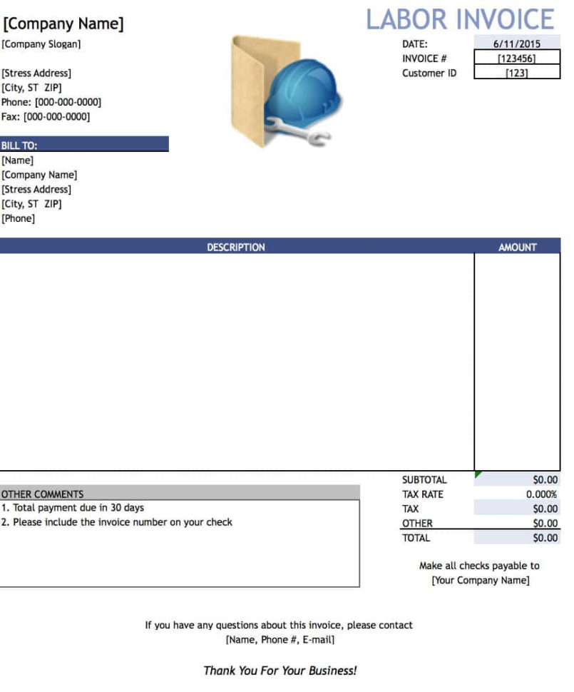 Free General Labor Invoice Template | Excel | Pdf | Word (.doc) For General Labor Invoice