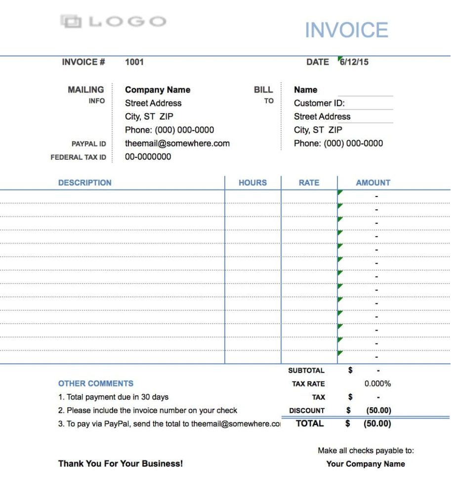 Free Hourly Invoice Template | Excel | Pdf | Word (.doc) Throughout Hourly Invoice Template