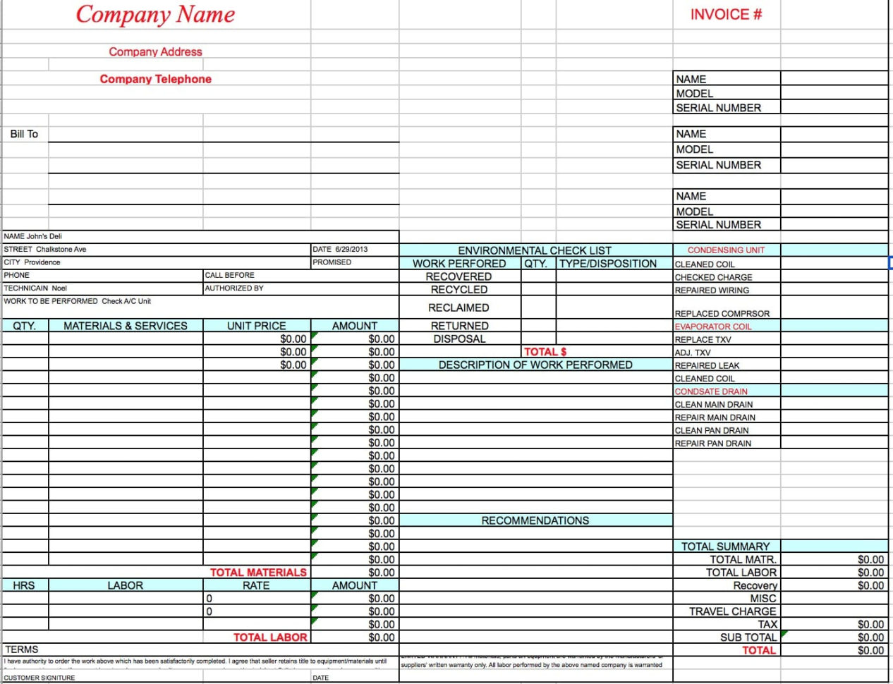 Free Hvac Invoice Template | Excel | Pdf | Word (.doc) With Hvac Invoice Template