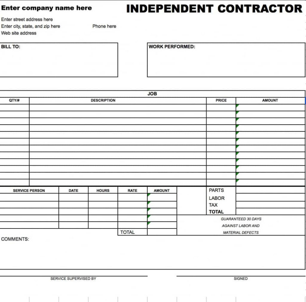 Free Independent Contractor Invoice Template | Excel | Pdf | Word (.doc) And Job Invoice Template