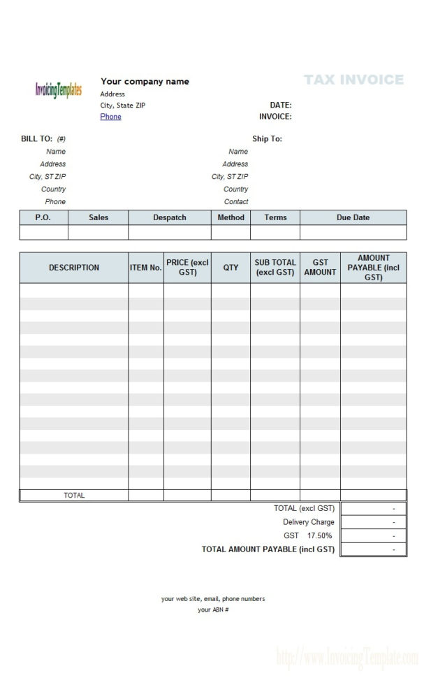 Free Invoice Template Australia | Invoice Example Gst Job Work Intended For Job Invoice Template