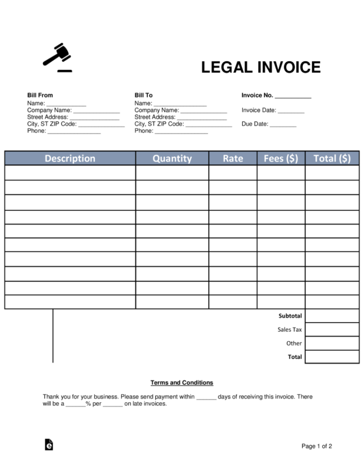 Free Lawyer/attorney Legal Invoice Template   Word | Pdf | Eforms Intended For Legal Invoice Template