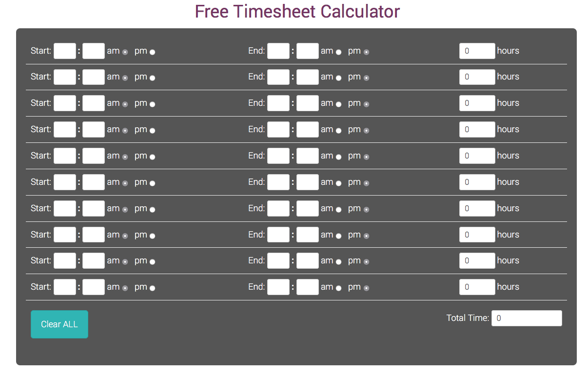 Free Manual Timesheet Calculatortimesheets and Timesheet Clock Calculator