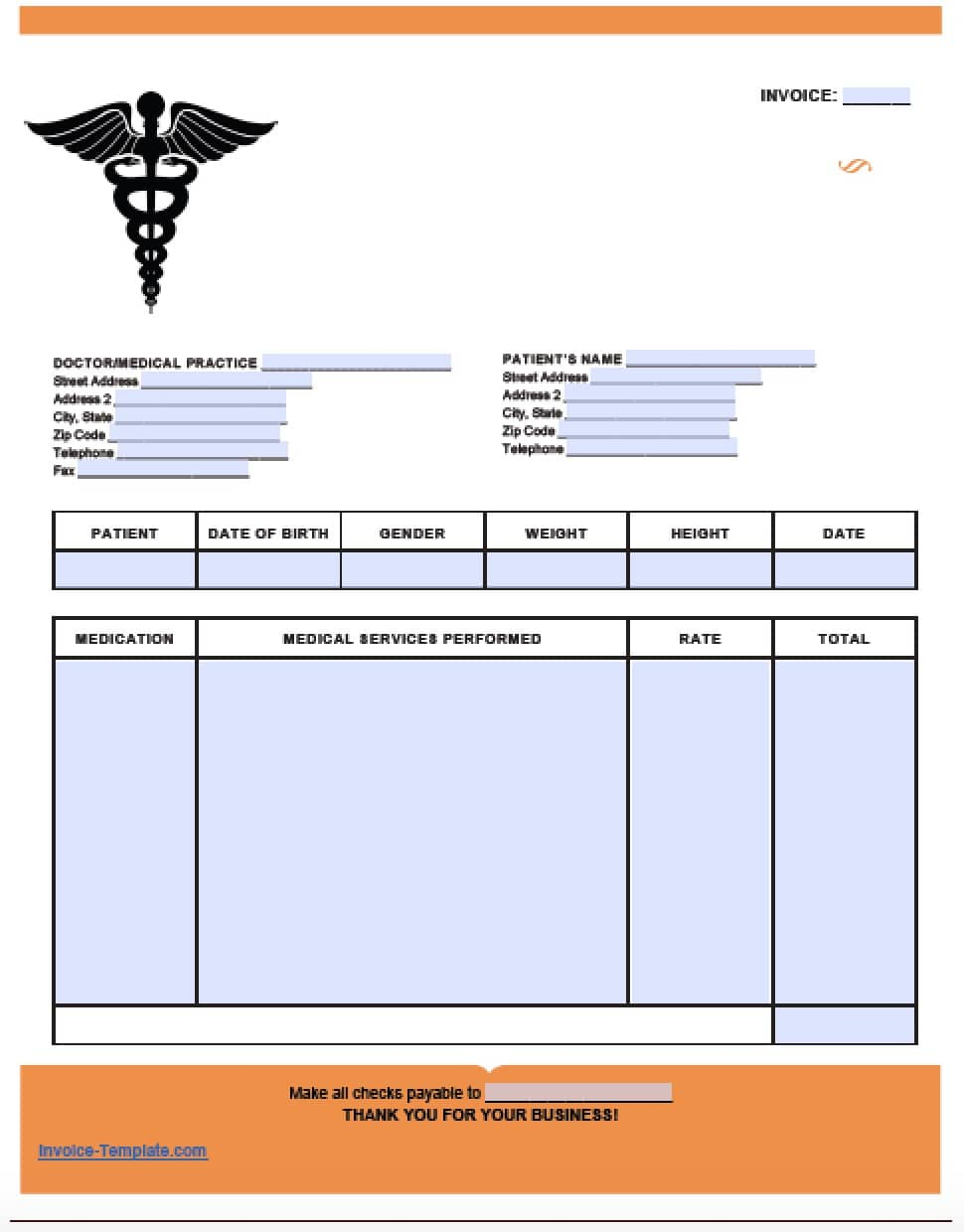 Free Medical Invoice Template | Excel | Pdf | Word (.doc) Within Medical Invoice Template