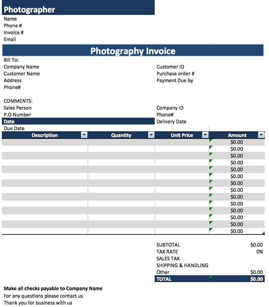 Free Photography Invoice Template | Excel | Pdf | Word (.doc) With Photography Invoice Template