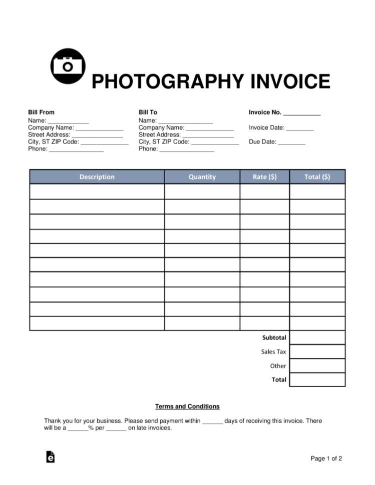 Free Photography Invoice Template   Word | Pdf | Eforms – Free To Photography Invoice Template