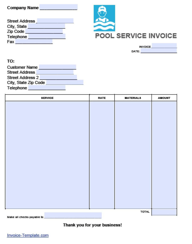 Free Pool Service Invoice Template | Excel | Pdf | Word (.doc) Inside Invoice Templates For Microsoft Word