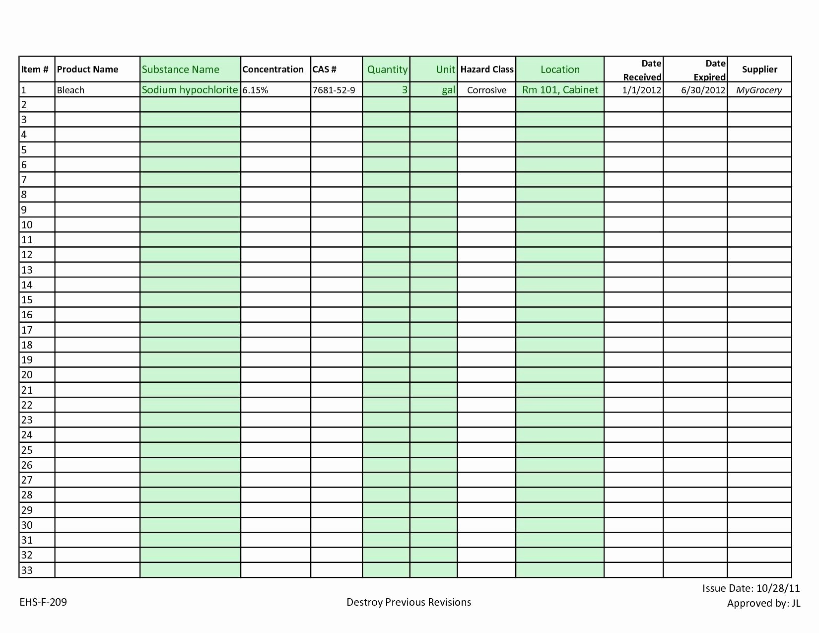 Printable Inventory Sheet Template