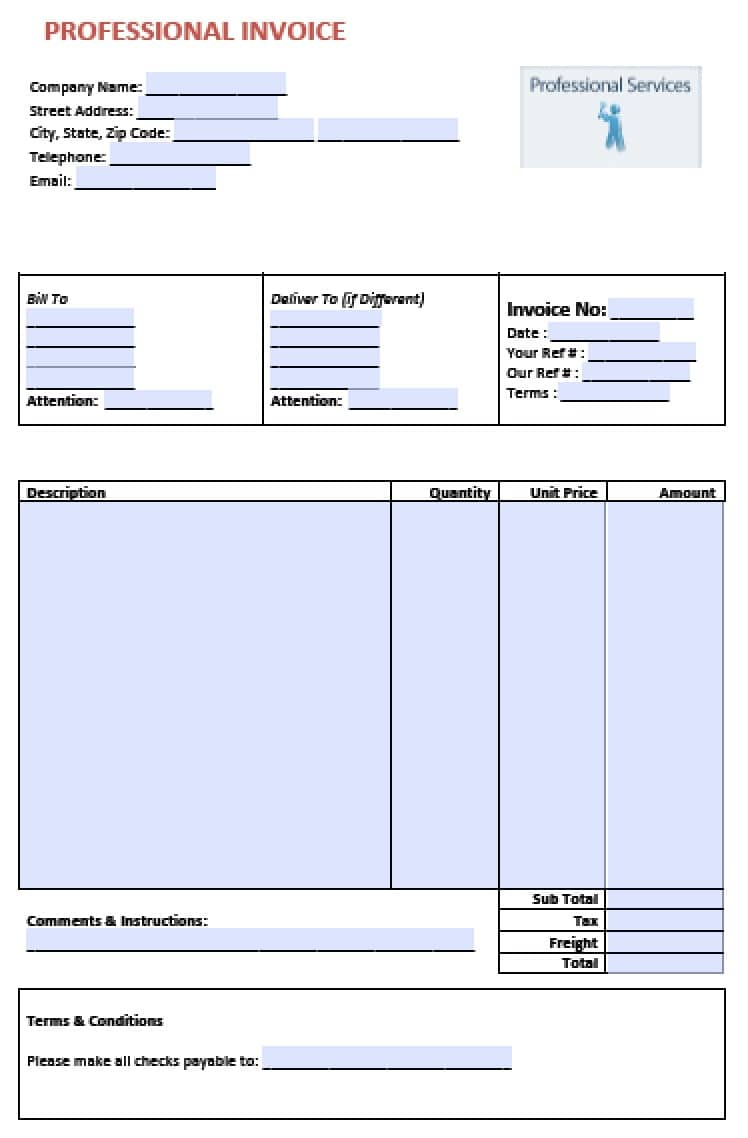 Free Professional Services Invoice Template | Excel | Pdf | Word (.doc) Throughout Professional Invoice Template