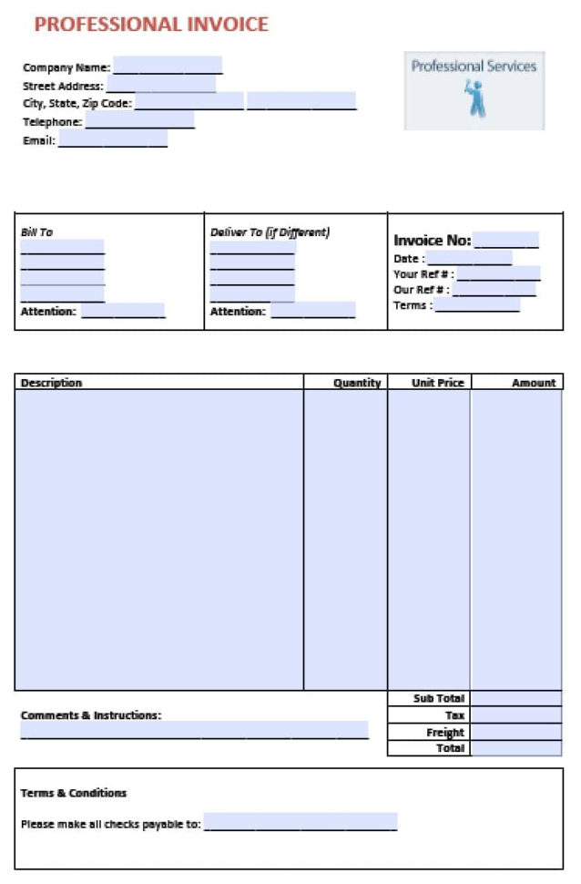Free Professional Services Invoice Template | Excel | Pdf | Word (.doc) Within Invoice Templates For Microsoft Word