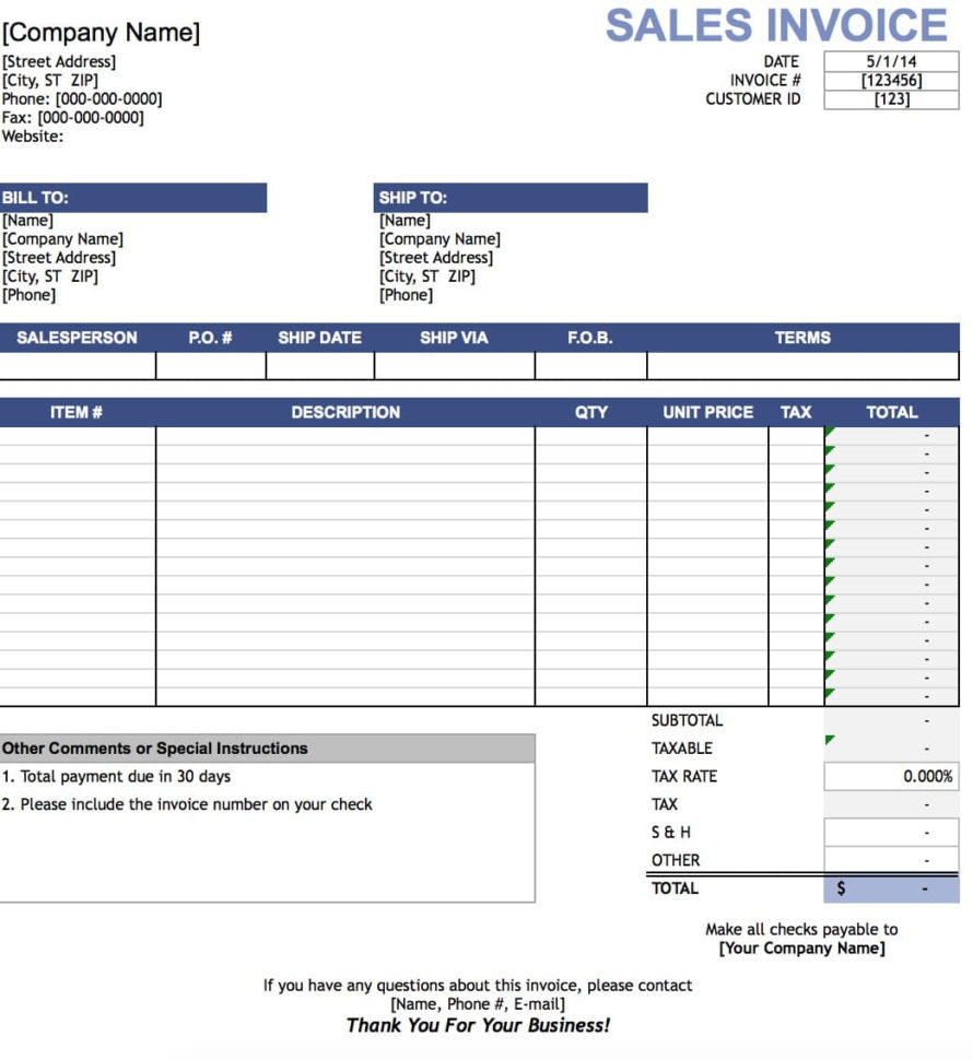 Free Sales Invoice Template | Excel | Pdf | Word (.doc) For Microsoft Excel Invoice Template