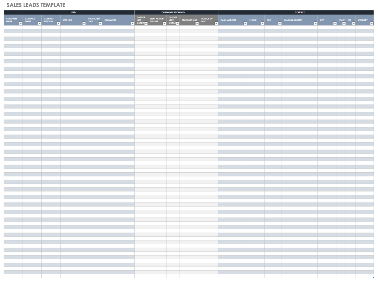 Sales Prospect Tracking Spreadsheet —