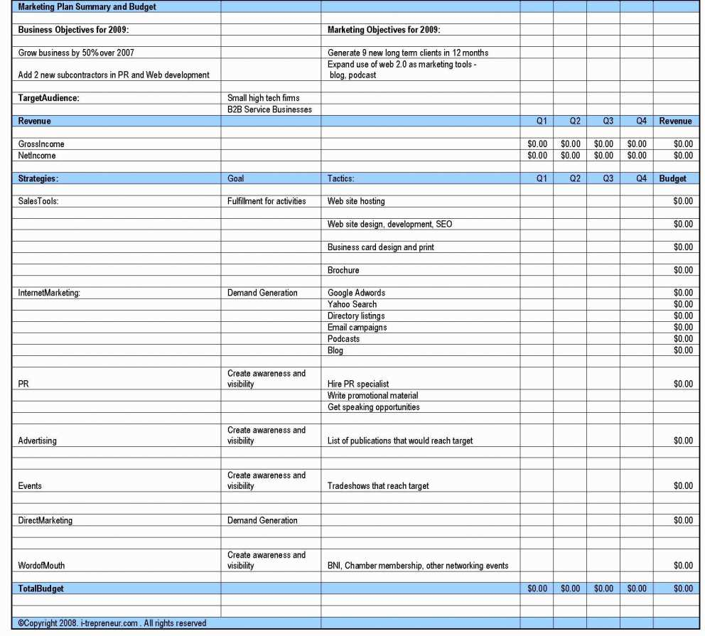 business plan and budget template