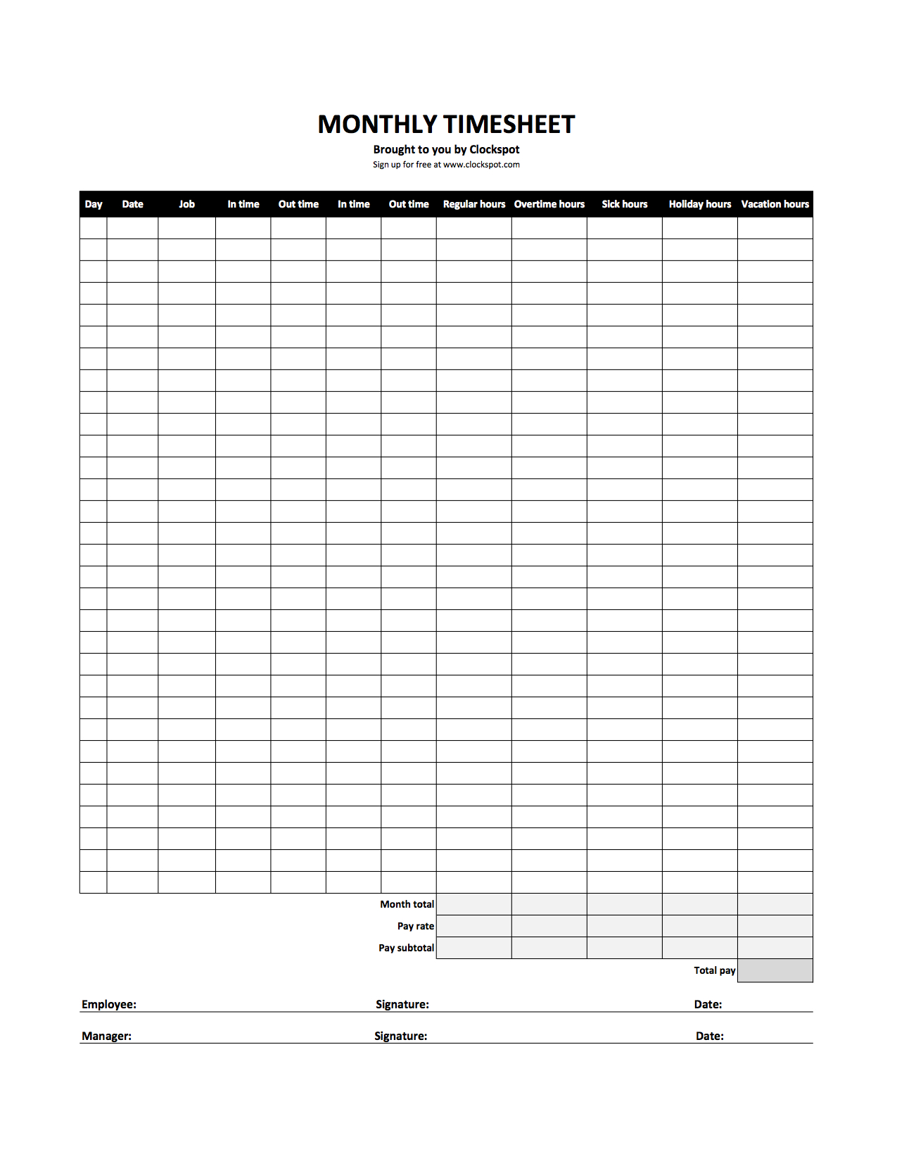 Free Time Tracking Spreadsheets | Excel Timesheet Templates to Employee Hour Tracking Template