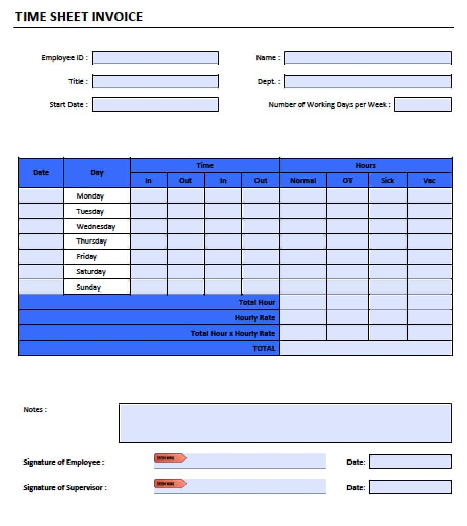 Free Timesheet Invoice Template | Excel | Pdf | Word (.doc) for Microsoft Word Spreadsheet Download