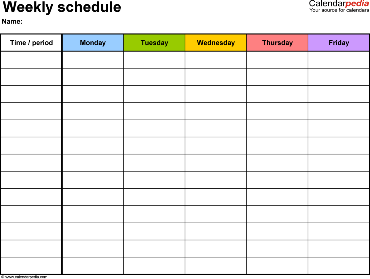 Free Weekly Schedule Templates For Excel   18 Templates In Microsoft Word Spreadsheet Download