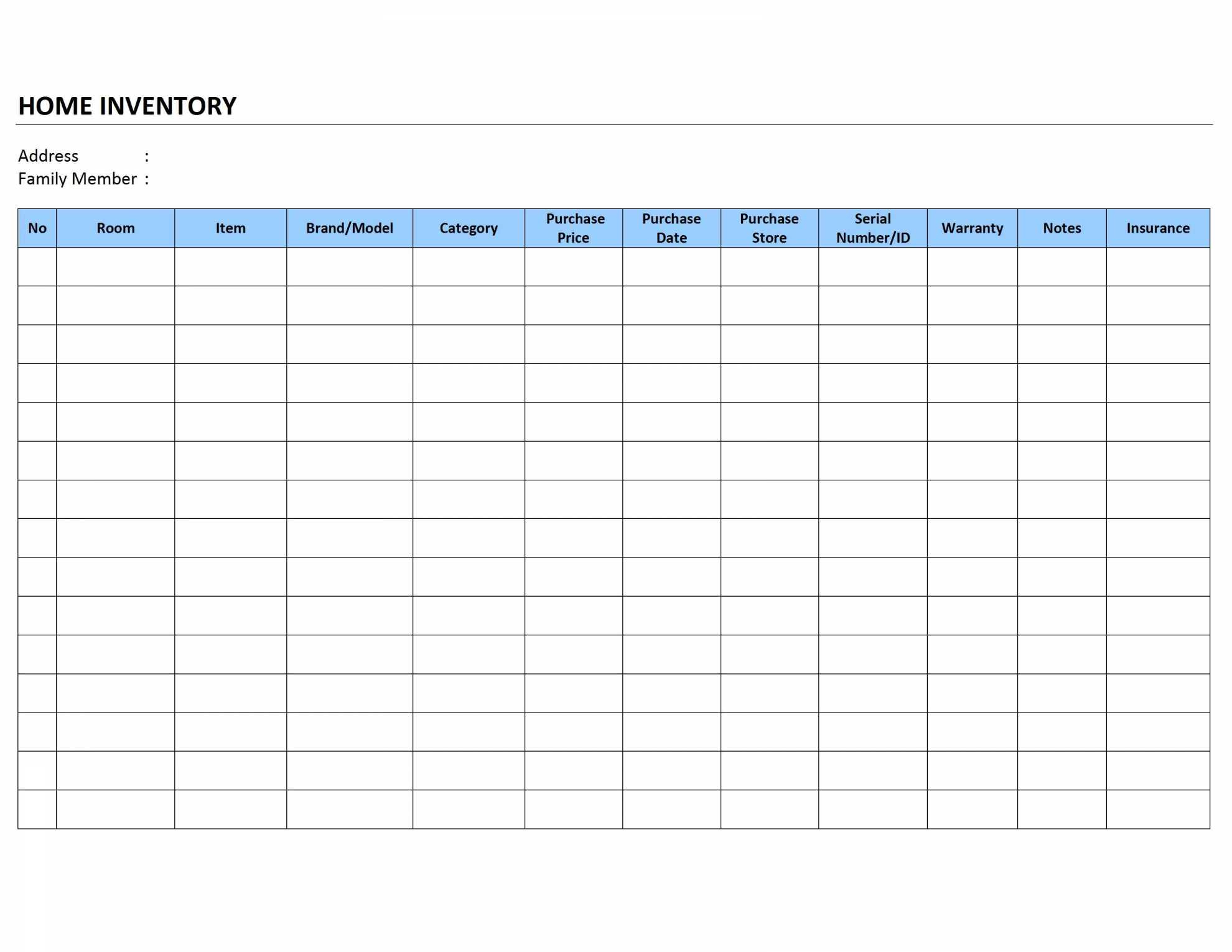 google sheets household inventory template