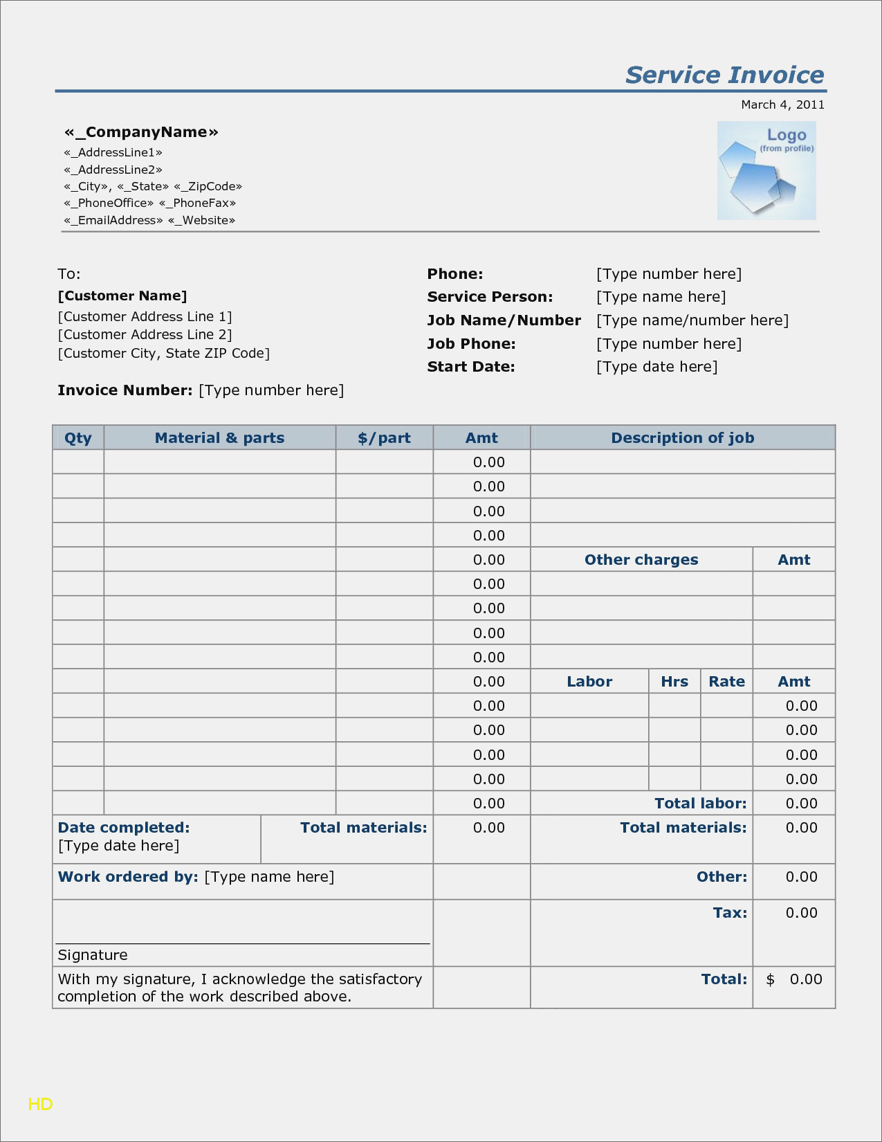 free handyman invoice template