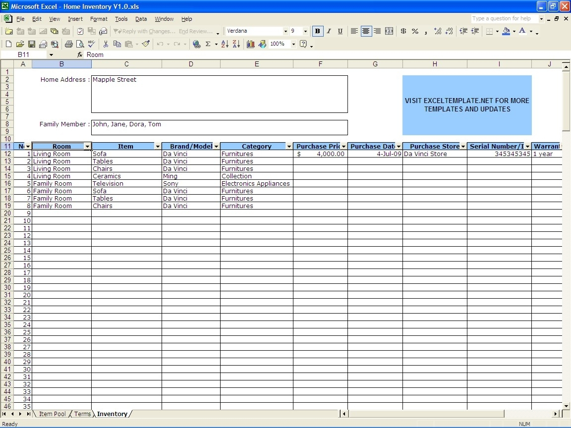 Home Inventory | Excel Templates Intended For Household Inventory Throughout Household Inventory Spreadsheet