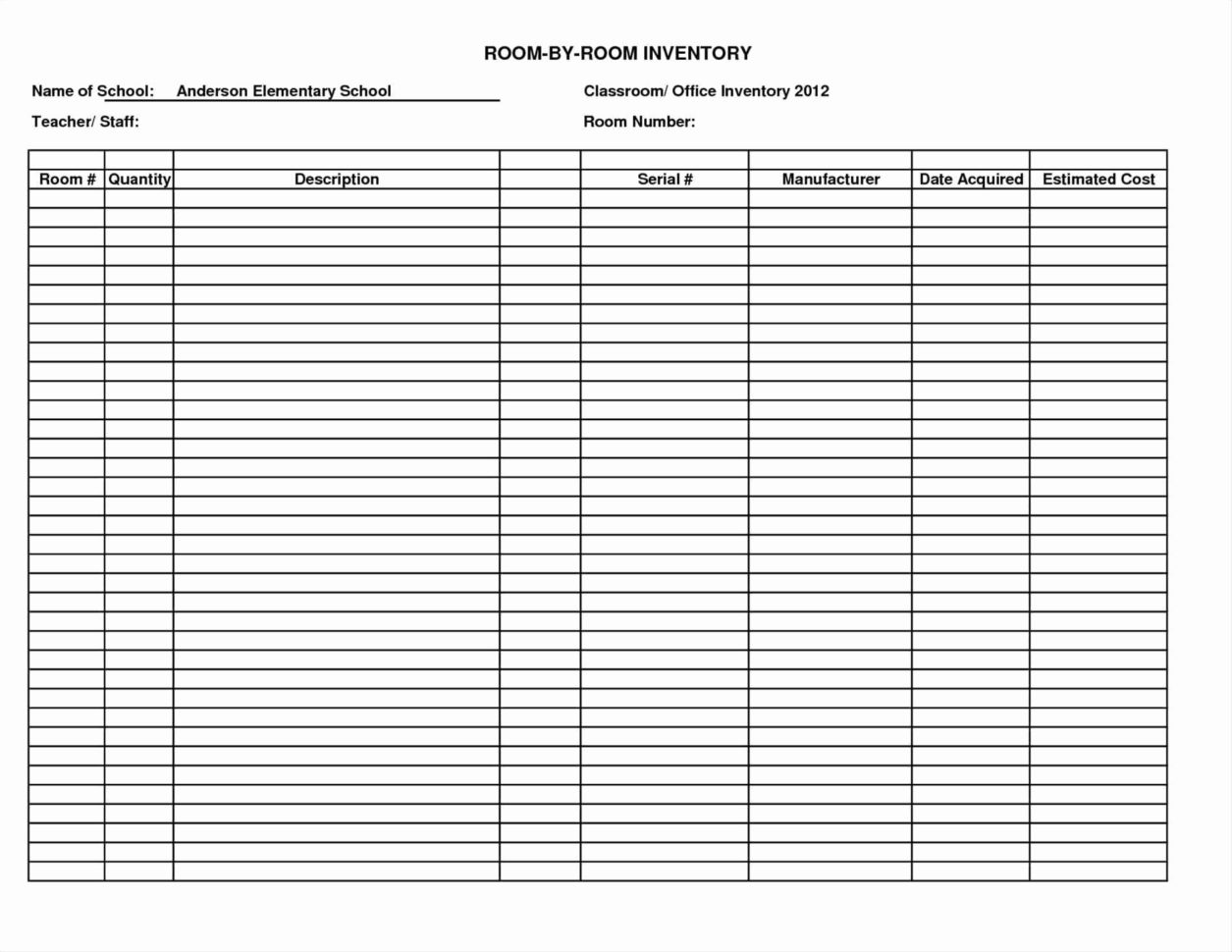 Hotel Linen Inventory Spreadsheet — Db 0127