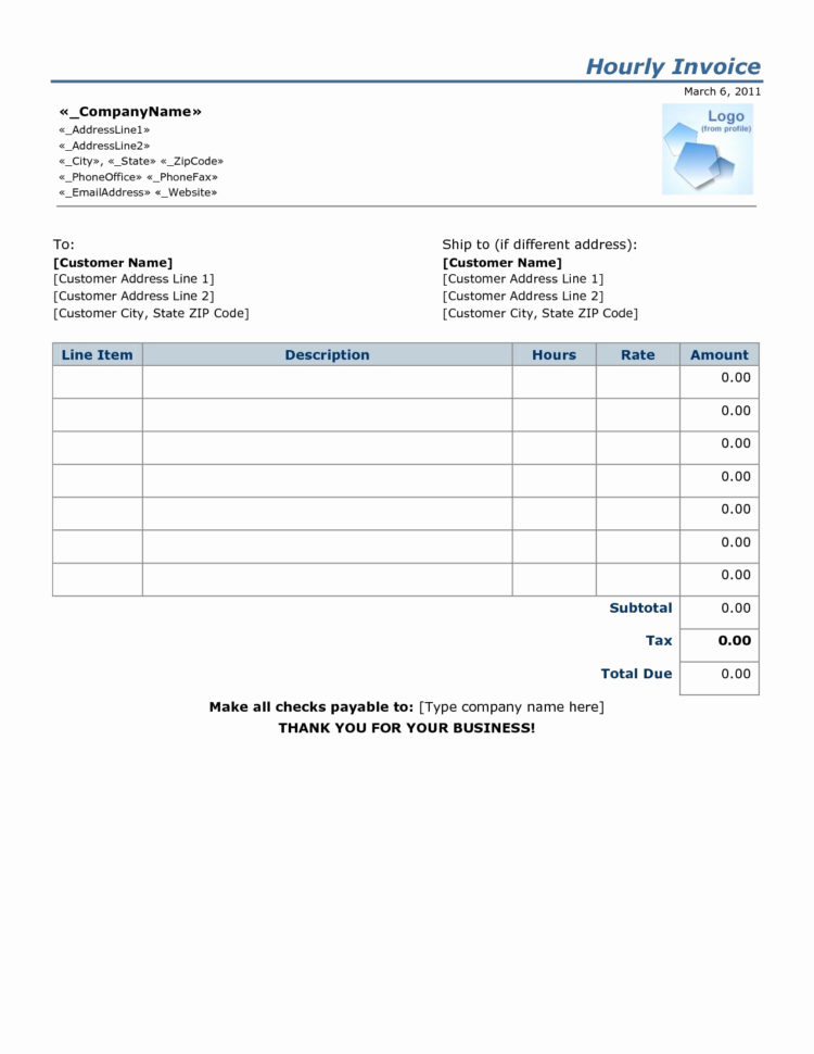 Hourly Service Invoice Template Word Invoice Template Hours Worked For Hourly Invoice Template