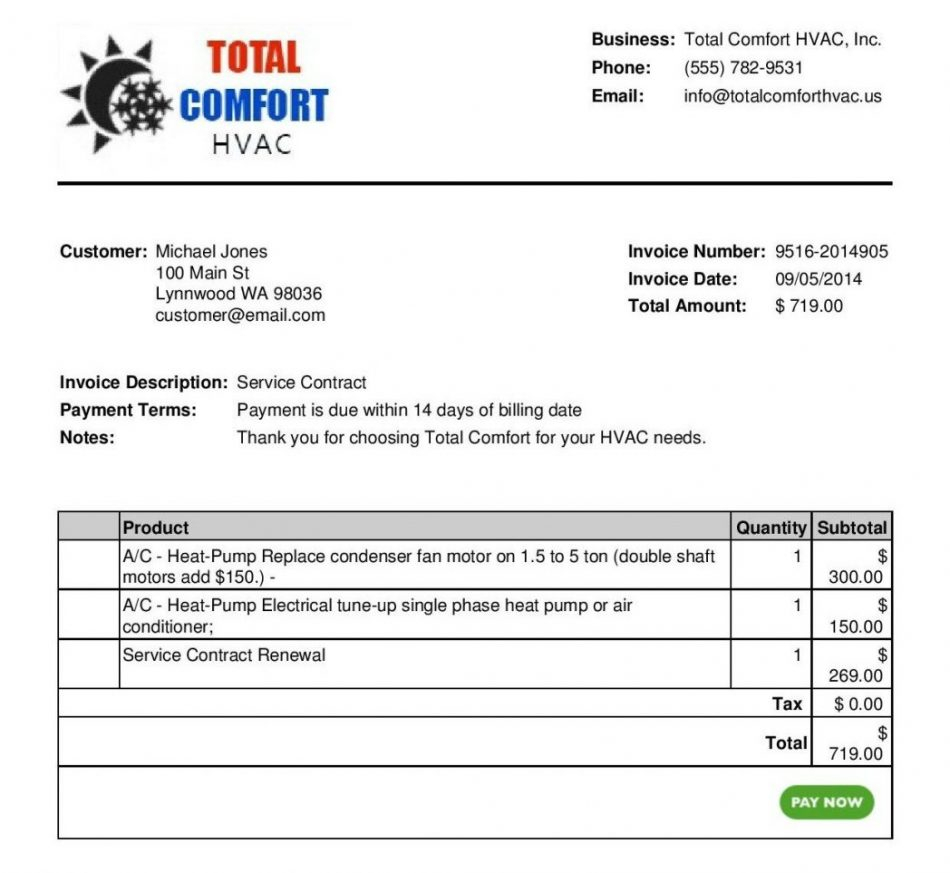 Hvac Contractor Invoice Template