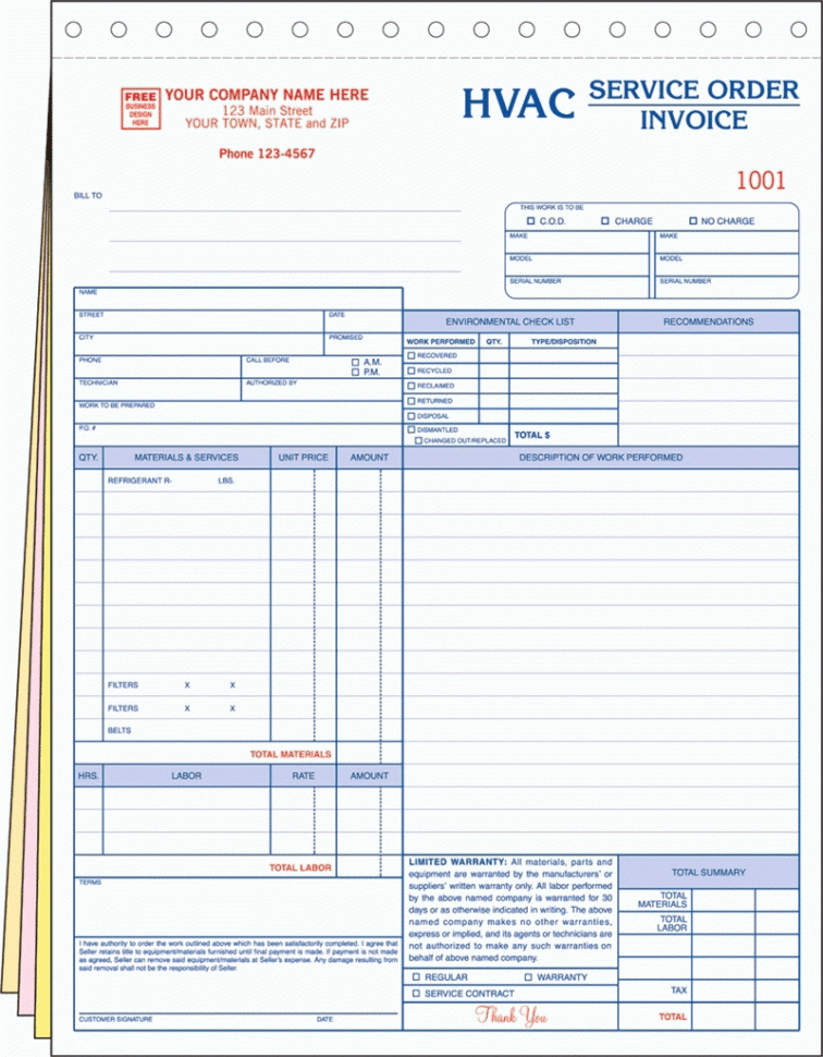 Hvac Invoice Template Awesome Service Order Form Template Format Of With Hvac Invoice Template