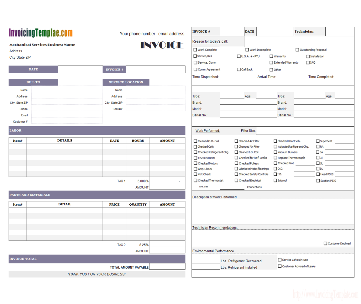 Hvac Service Invoice Within Hvac Invoice Template