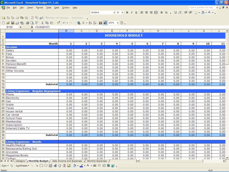 financial spreadsheet for contractor expenses