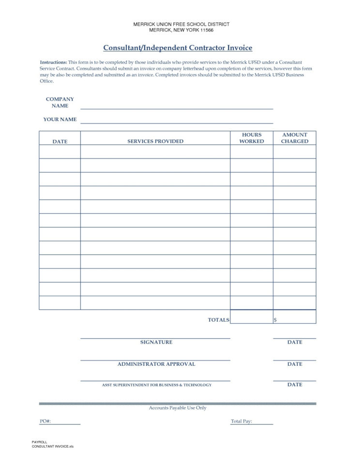 Independent Contractor Invoice Template Free Printable Invoice for