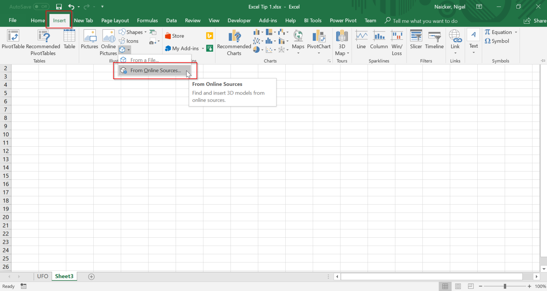 Inserting 3D Models Into An Excel Spreadsheet | Sage Intelligence With Spreadsheet Courses Online