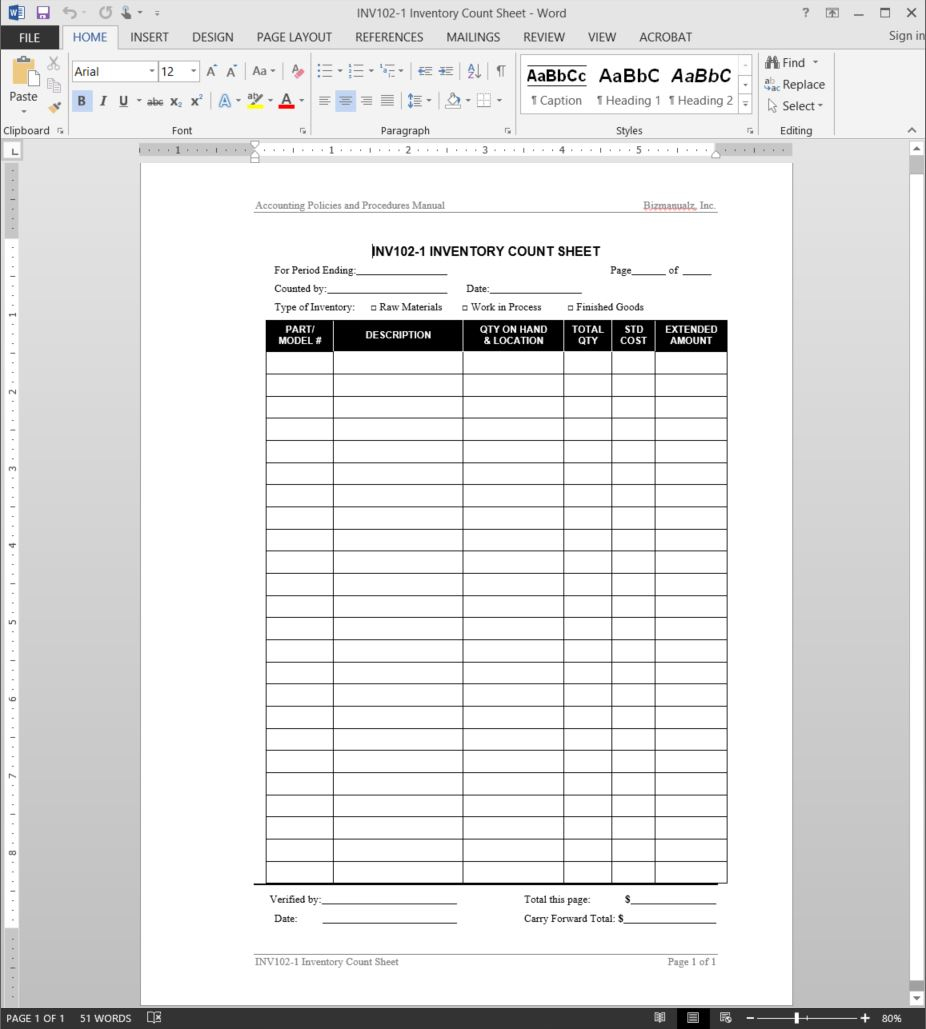 Inventory Count Worksheet Template Throughout Inventory Control Forms